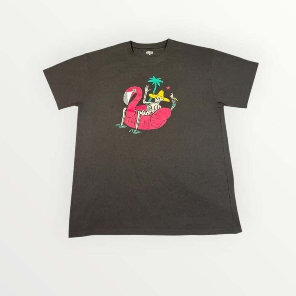 Brisco Brands Funny Skeleton Flamingo Floatie Men's Graphic T-Shirt XL Black